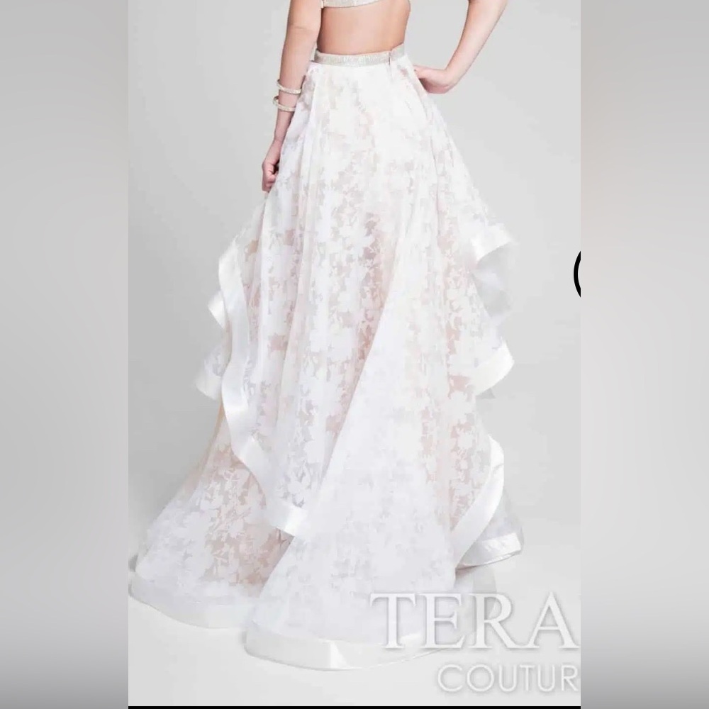Golden Pearl Embellished Lace Skirt Ivory/Nude Glamorous by Terani Small - Picture 12 of 14
